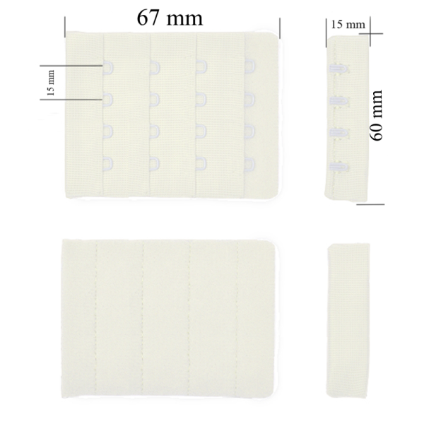 Attache avec crochets 4x4 pour soutien-gorge 60 mm Blanc crépuscule 500 pcs