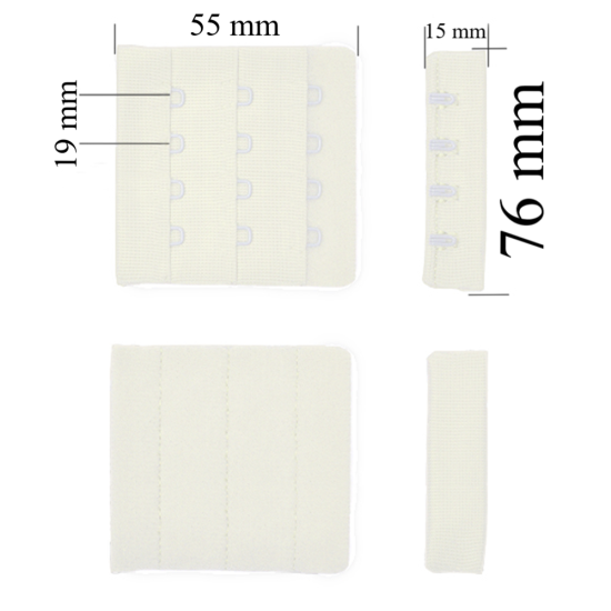 Attache avec crochets 3x4 pour soutien-gorge 76 mm Blanc crépuscule 500 pcs