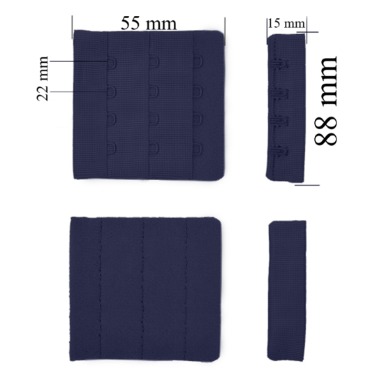 Zapięcie z haczykami 3x4 do biustonosza 88 mm Ciemnoniebieskie 500 szt.